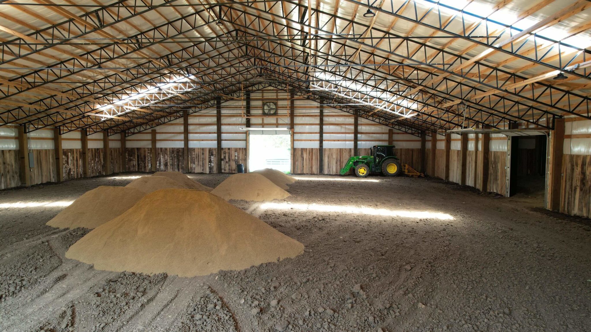 Steel trusses inside new horse barn