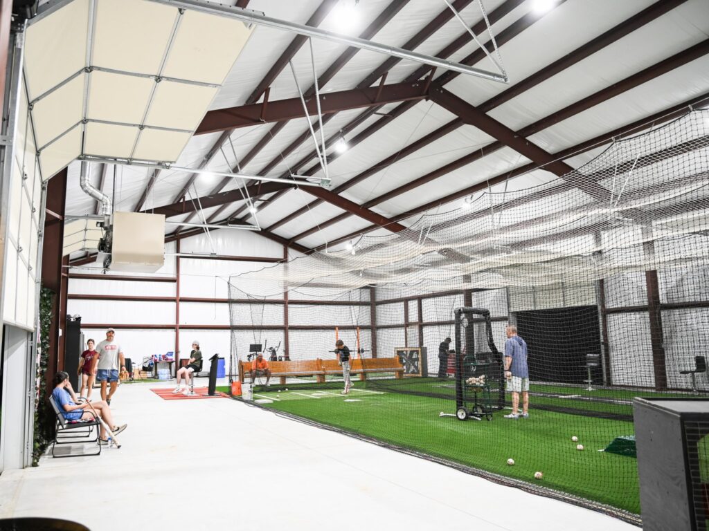Interior of a steel frame building used for sports training