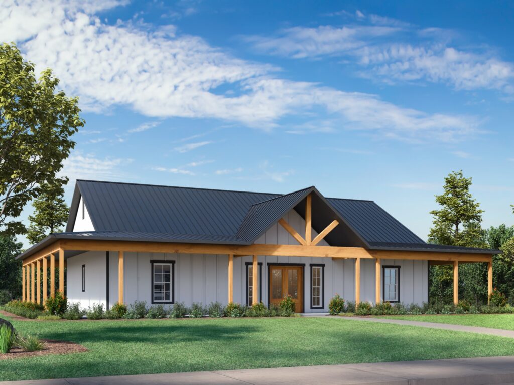 Rendering of a barndominium exterior