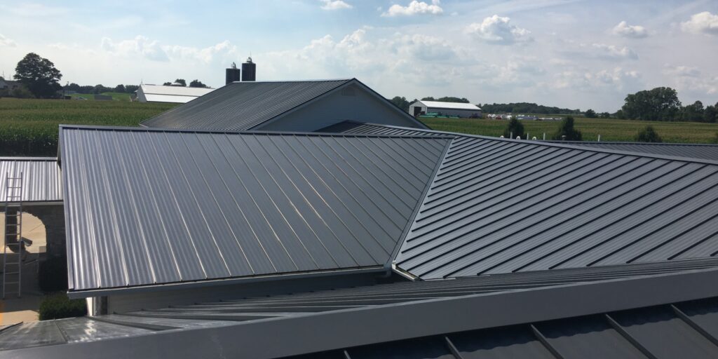 Close up of standing seam metal roofing on a luxury home